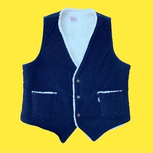 Vintage 80s Levi's navy corduroy sherpa button vest- Large